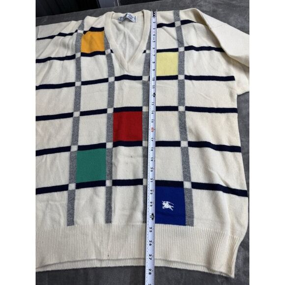 Burberrys Vintage Men’s XL Sweater 100% Lambswool Geometric Checkered Pullover - Picture 6 of 10